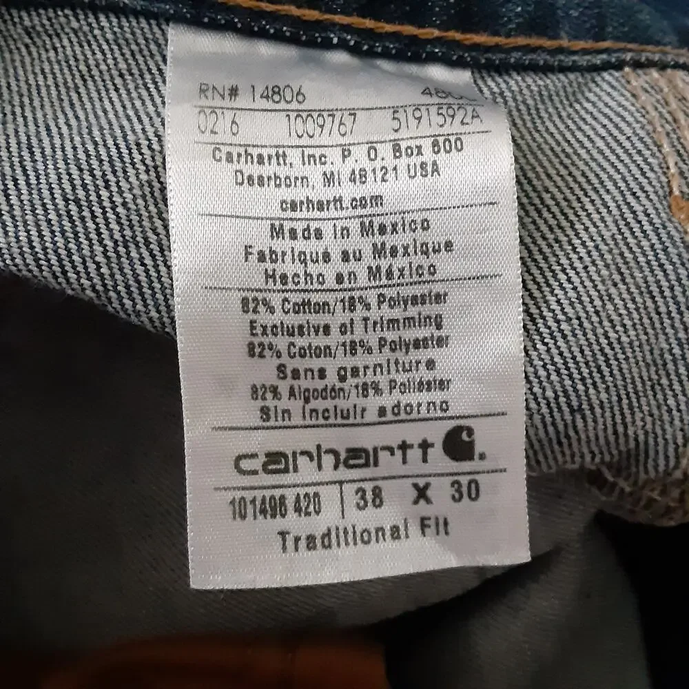 Carhartt Traditional Fit Straight Jeans Men's 38x30 Blue Med Wash Denim